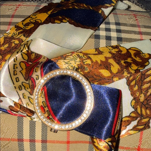 Accessories - Elegant Gold and Navy small Scarf with Crystal Accents